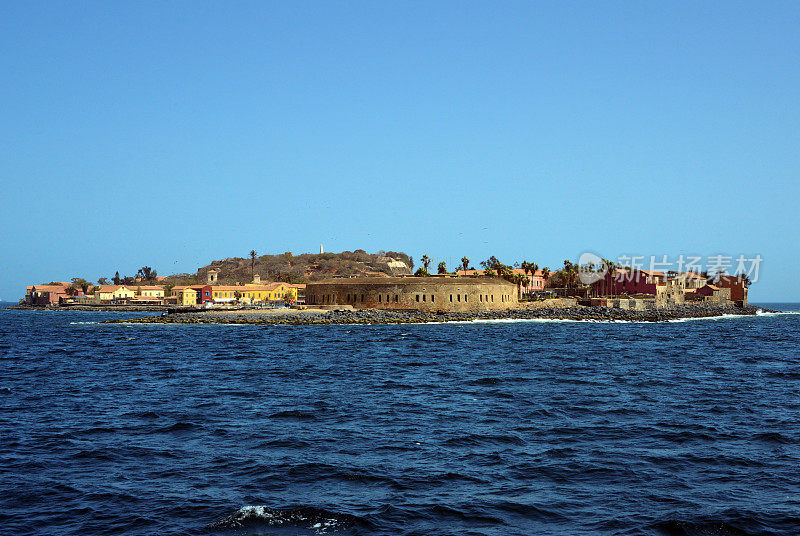 Gorée Island seen from the ocean - north tip with Estrées Fort - UNESCO world heritage site, Dakar, Senegal